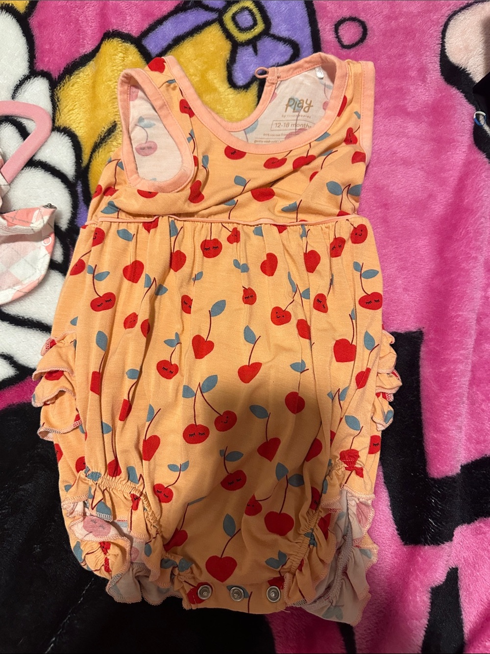 Little Sleepies Peach Cherry Print Sleeveless Baby One-Piece